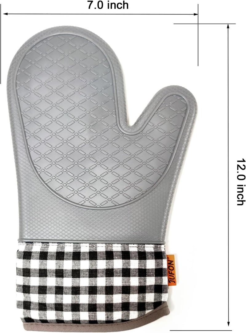 JUFON Silicone Oven Mitts,Silicone Oven Gloves Set,Oven Gloves with Quilted Liner for Kitchen Cooking Baking Grilling,Gloves for Home Kitchen Camping Microwave ovenUse,Gray (Set of 4) - Image 2